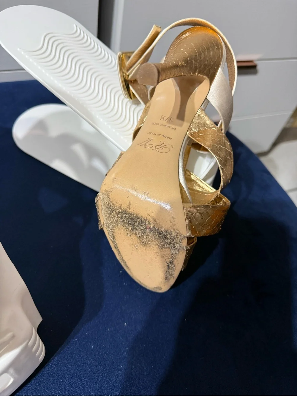 Roger Vivier Gold and Cream Strappy Platform Sandals